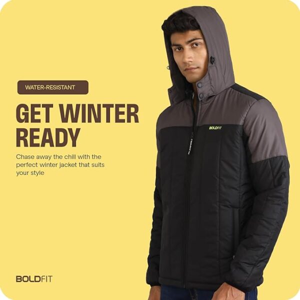 Boldfit Jacket For Men Winter Wear Puffer Standard Length Jacket For Men Monsoon Winter Wear For Men Hooded Winter Jackets For Men Padded Bomber Jacket For Men Full Sleeve Men's - Image 4