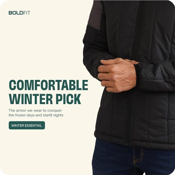 Boldfit Jacket For Men Winter Wear Puffer Standard Length Jacket For Men Monsoon Winter Wear For Men Hooded Winter Jackets For Men Padded Bomber Jacket For Men Full Sleeve Men's - Image 5